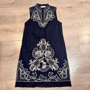Tory Burch Dress Navy‎ Embroidered Voile Coverup Tunic Small S Sleeveless